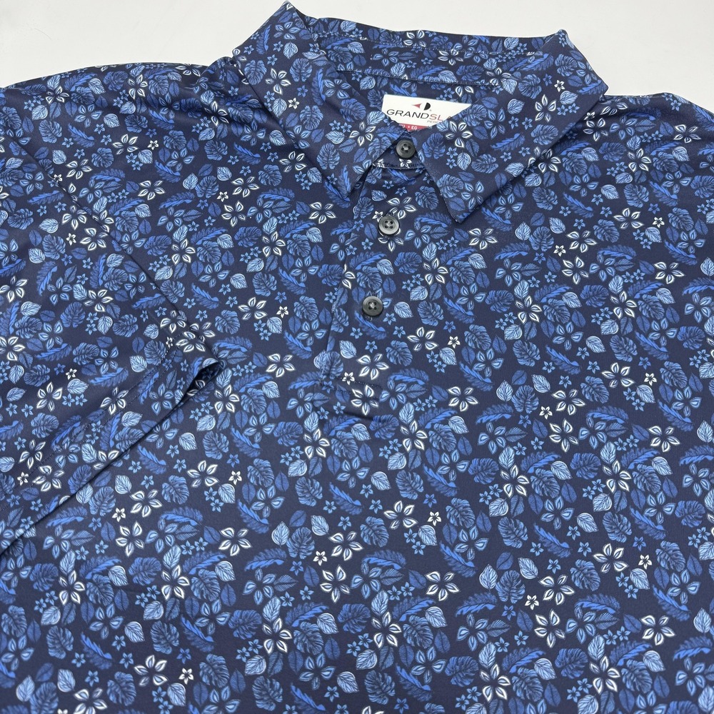Grand Slam Polo Shirt Mens‎ XL Blue Floral Print Performance Golf Stretch